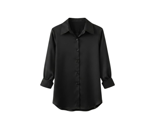 Turquoise Satin Black Blouse